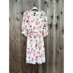 Kate and Lily‎ Floral Chiffon Midi Dress Women's 14W V Neck Smocked Waist